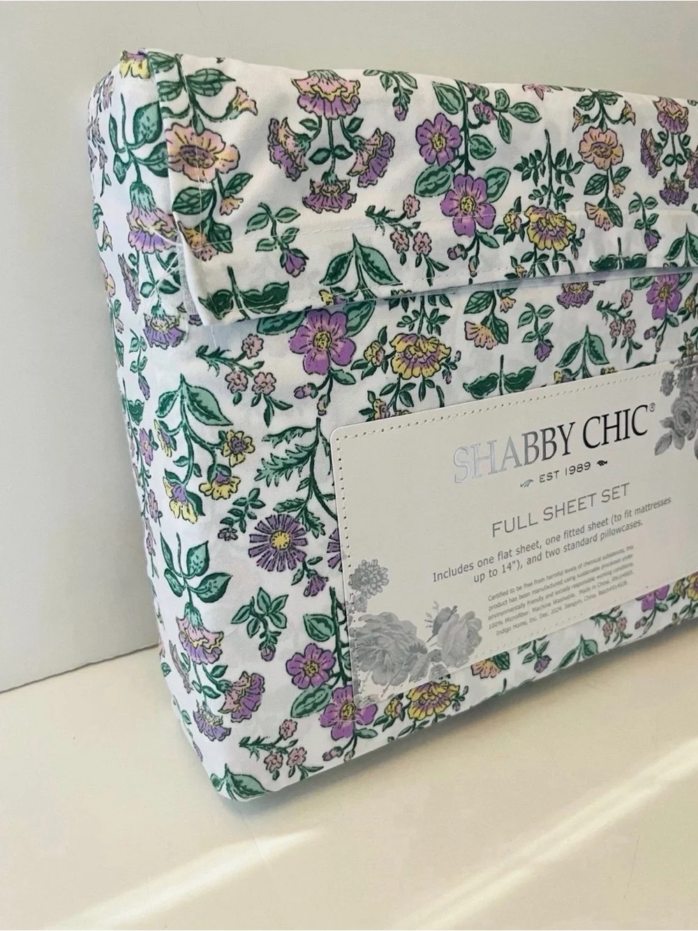 Shabby Chic Full Size Mountain Floral Sheet Set Purple Pink Yellow Flowers